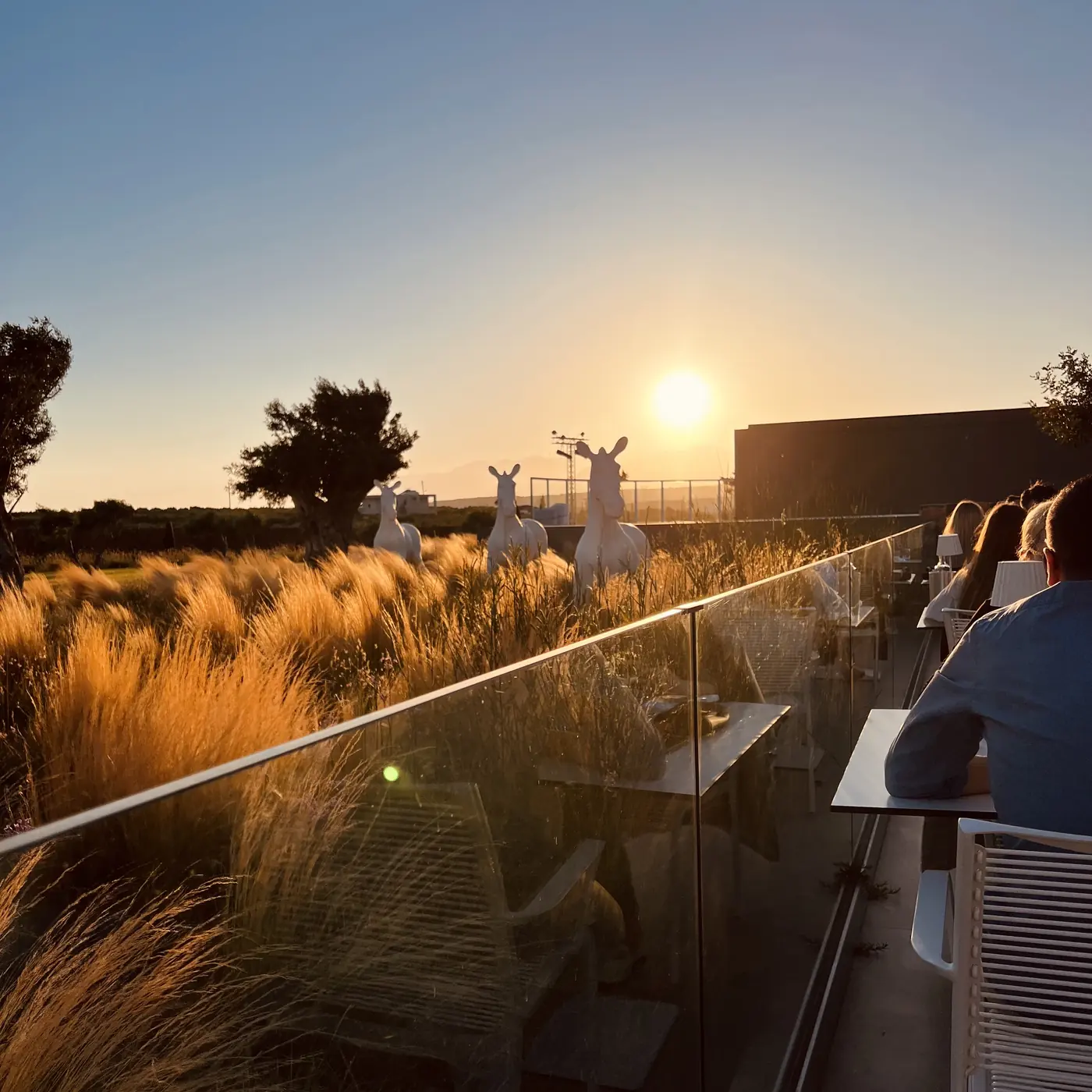 ROBINSON IERAPETRA – Sonnenuntergang mit Skulpturen auf der Terrasse